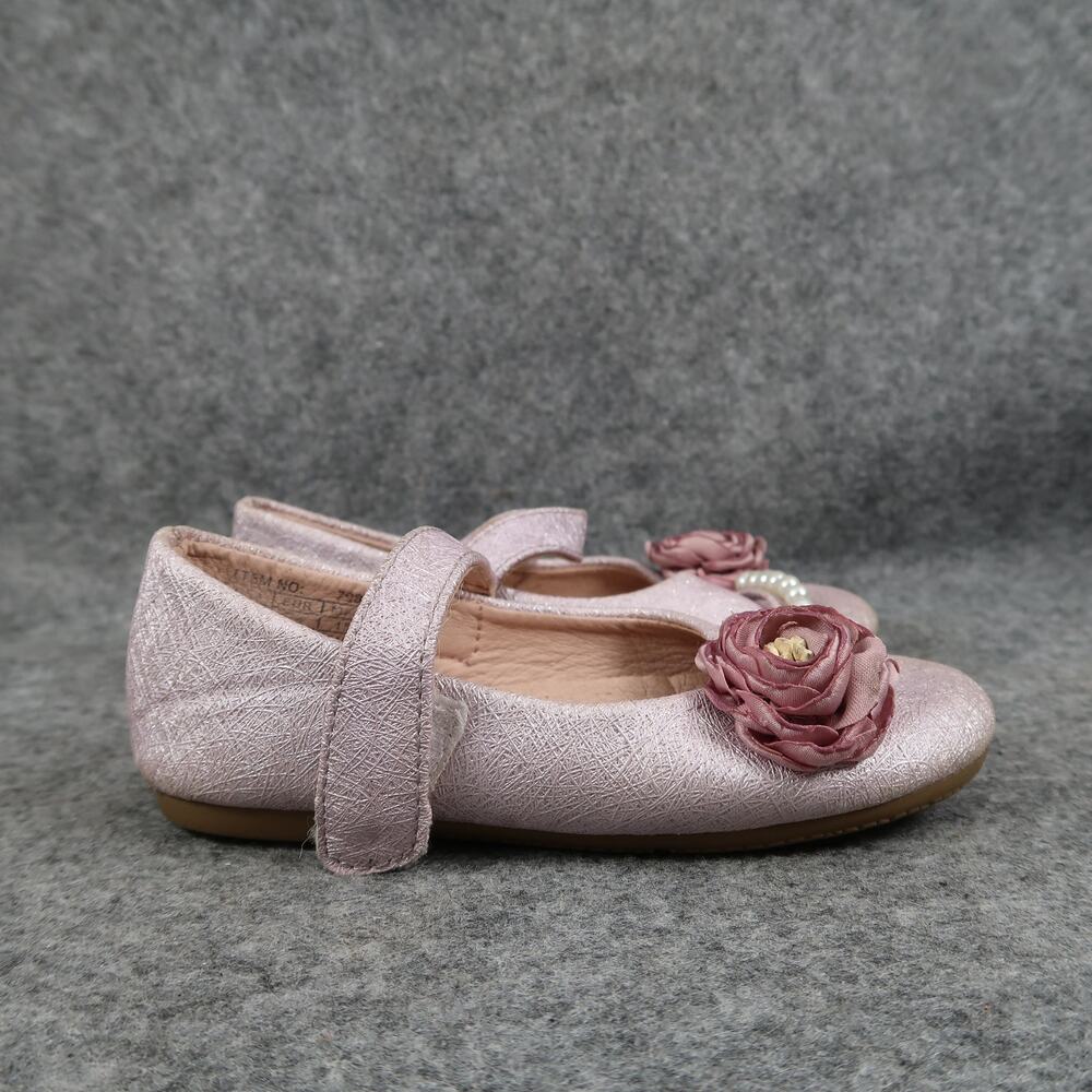 Girls Shoes Kids Toddler 8 Mary Jane Flats Pink Hook and Loop Pearl Rose Sparkle